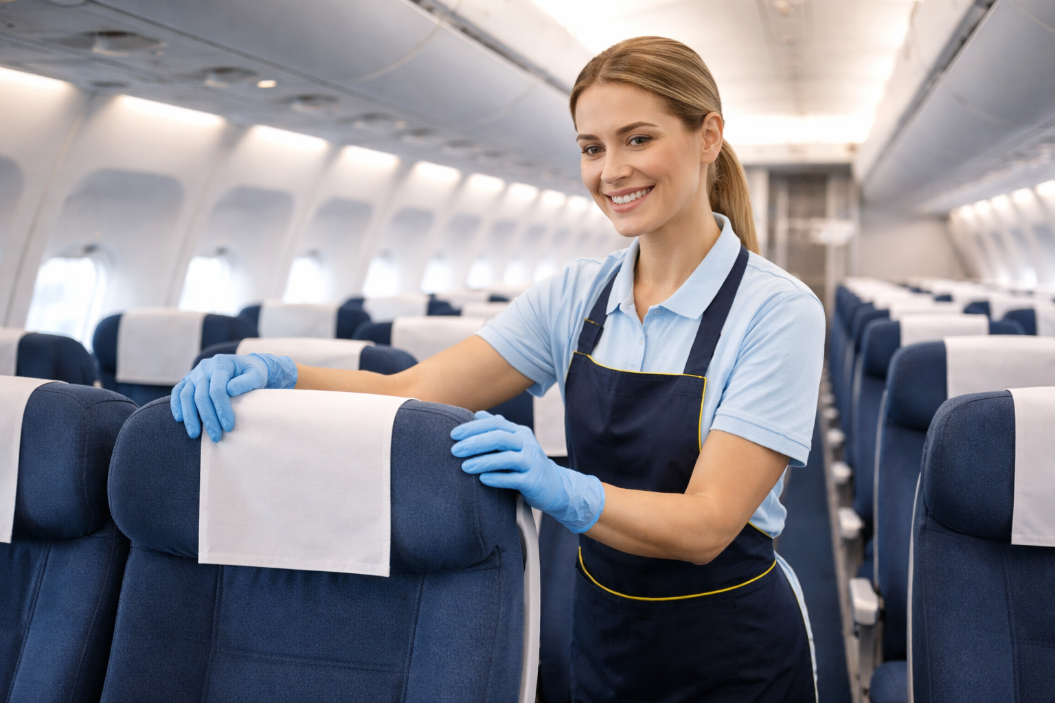 Lucrător pentru curățarea cabinelor aeronavelor.